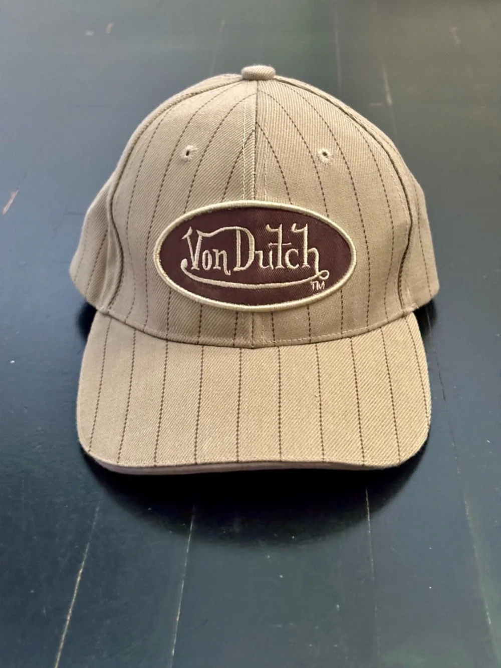 VON DUTCH Logo Patch Tan Pinstripe Design Vintage Retro Dad Hat Y2K Baseball Cap